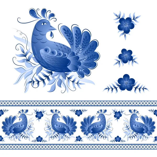 Klassieke gzhel ornament vogel — Stockvector
