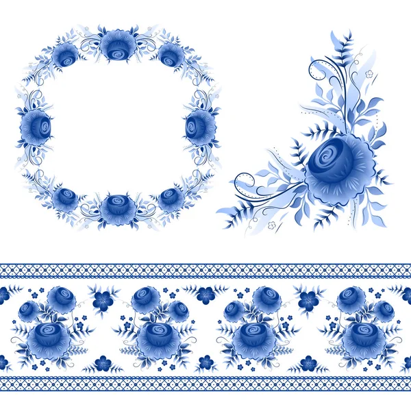 Klassisches russisches Gzhel-Ornament-Motiv — Stockvektor