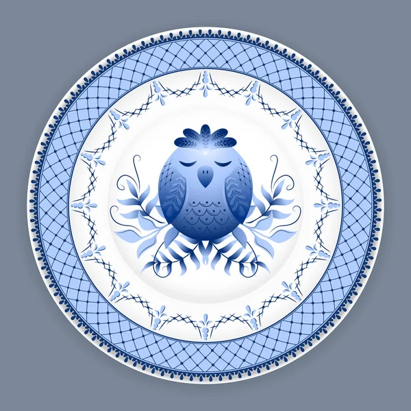 Placa de cerámica con gzhel ruso clásico — Archivo Imágenes Vectoriales