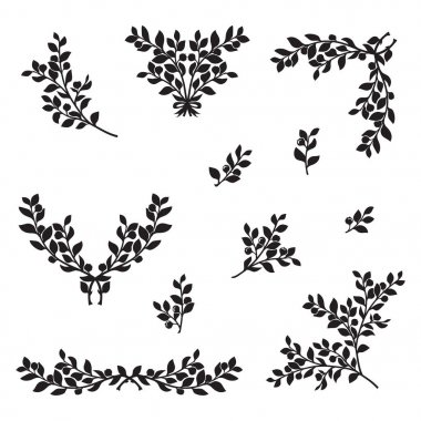 Bilberry veya yaban mersini siluet seti