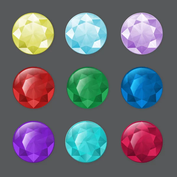 Conjunto de piedras preciosas redondas en diferentes colores — Vector de stock