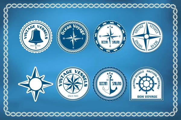 Ensemble d'insignes et de panneaux nautiques et marins — Image vectorielle