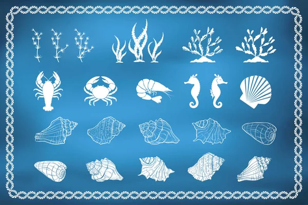 Set of sea life silhouettes — Stock Vector