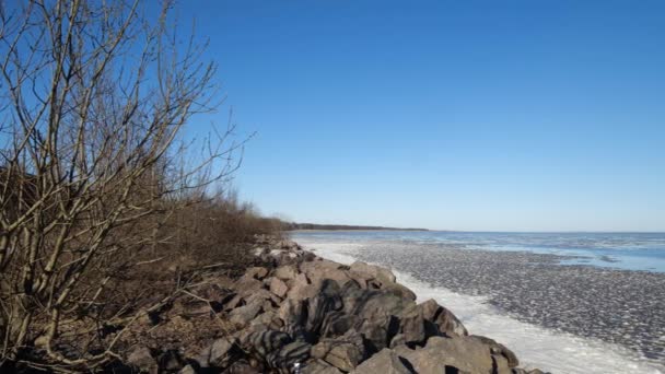 Panorama Côte Rocheuse Avec Des Buissons Sauvages Baie Avec Des — Video