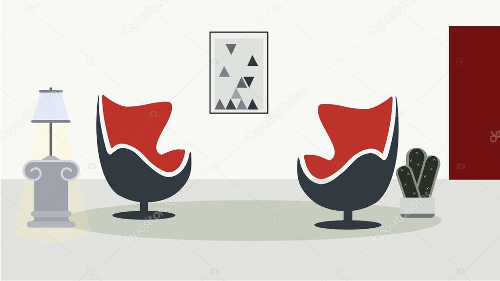 Living room with modern decoration flat vector