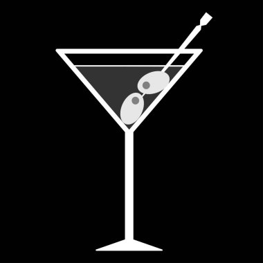 Siyah arkaplanda izole edilmiş beyaz martini bardağı ikonu