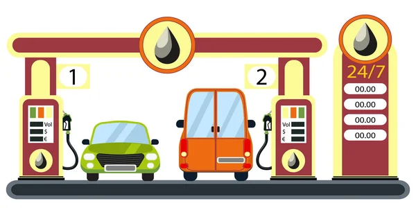 Αυτοκίνητα σε βενζινάδικο. — Διανυσματικό Αρχείο