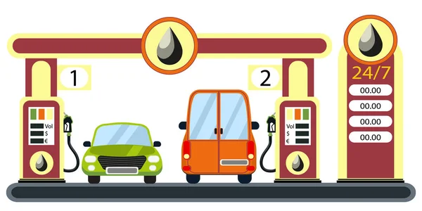 ガソリン スタンドに車. — ストックベクタ