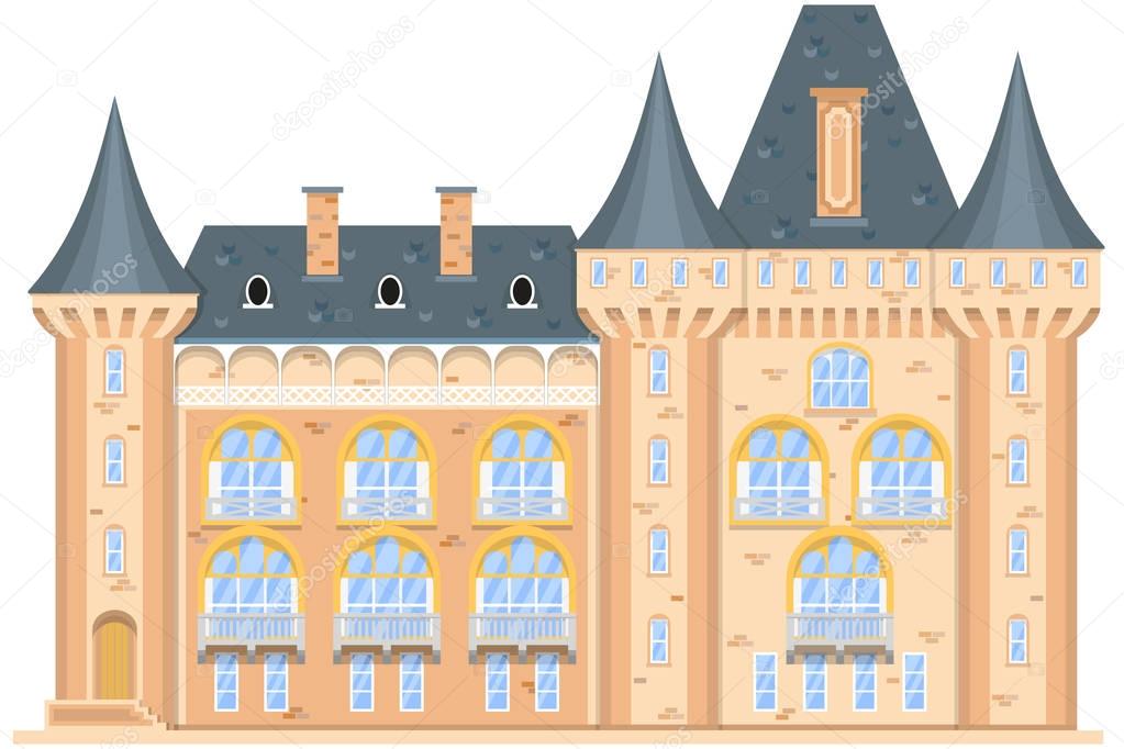 Medieval castle isolated on white background.