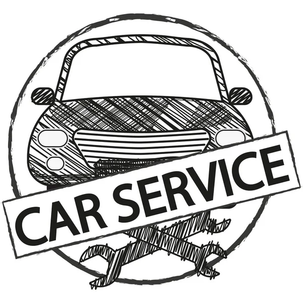 Car Service Retro-Logo im Doodle-Stil. — Stockvektor