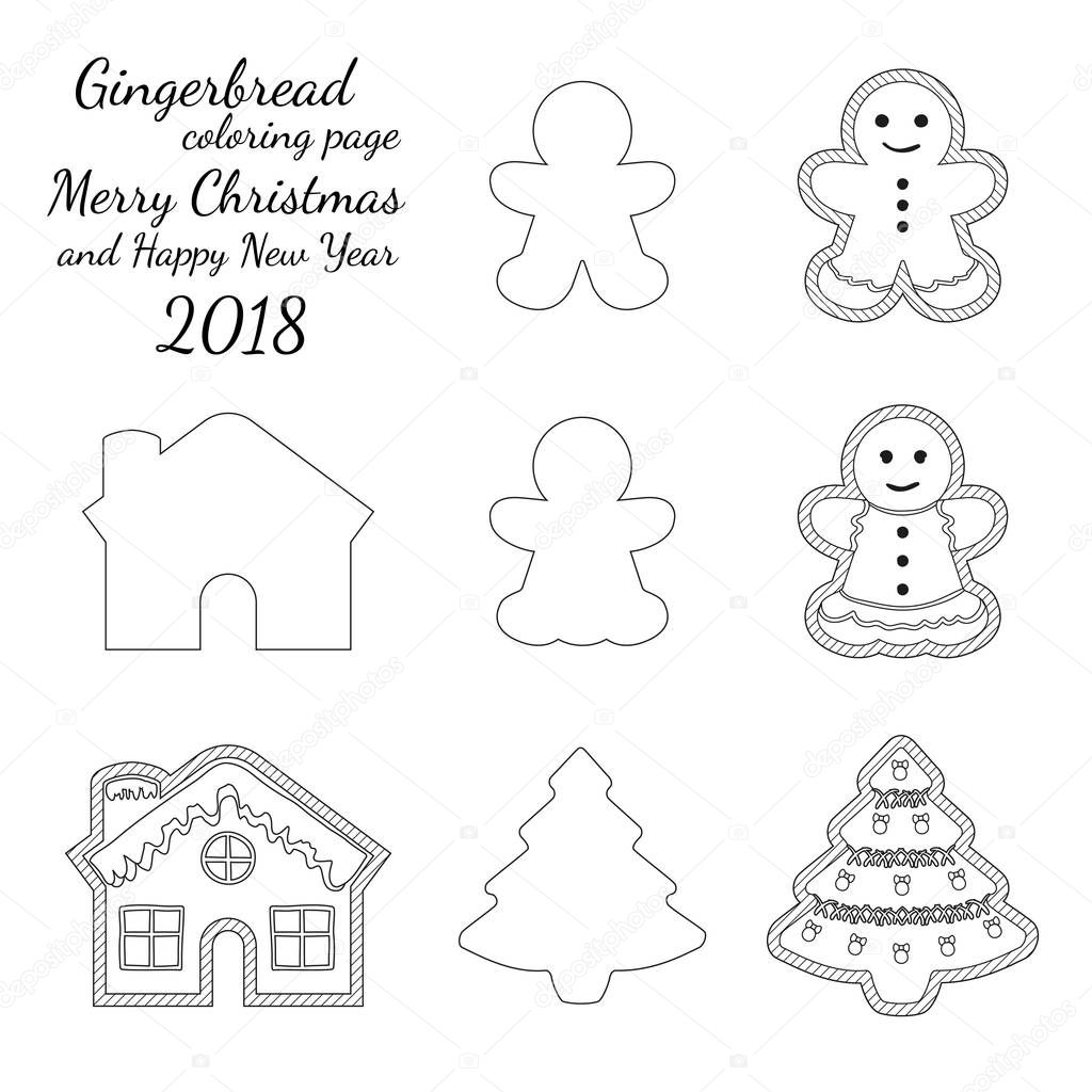 Ginger bread cookie icon logo black and white set.