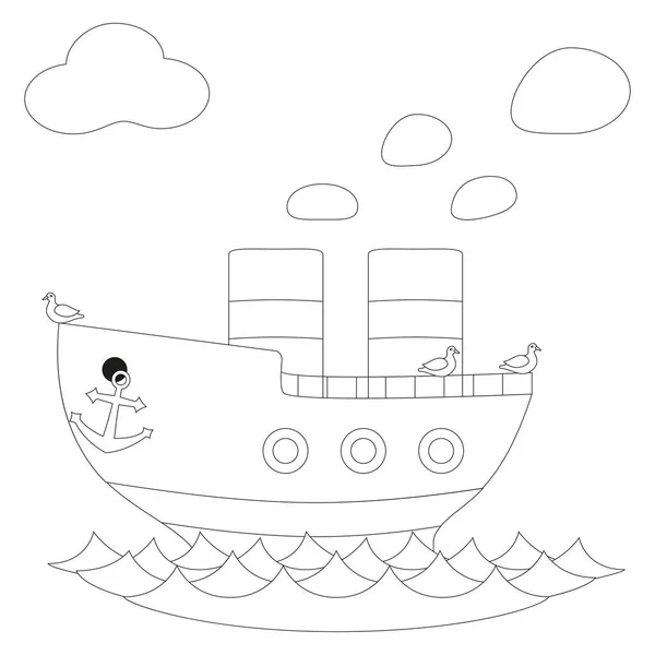 Retro Buhar gemi siyah beyaz vektör poster. — Stok Vektör