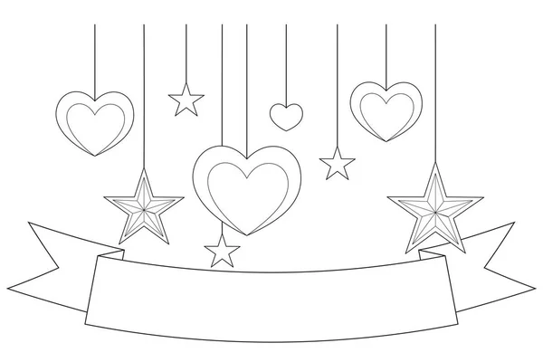 Black and white poster - ribbon, hearts and stars. — Stock Vector