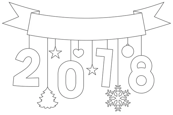 Ano Novo cartaz preto e branco, fita, flocos de neve e estrelas . —  Vetores de Stock