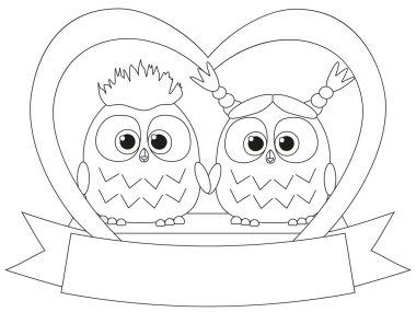 Black and white valentine day poster with an owl couple. clipart