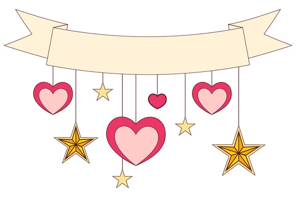 Cinta, corazones y estrellas en cartel colorido . — Vector de stock