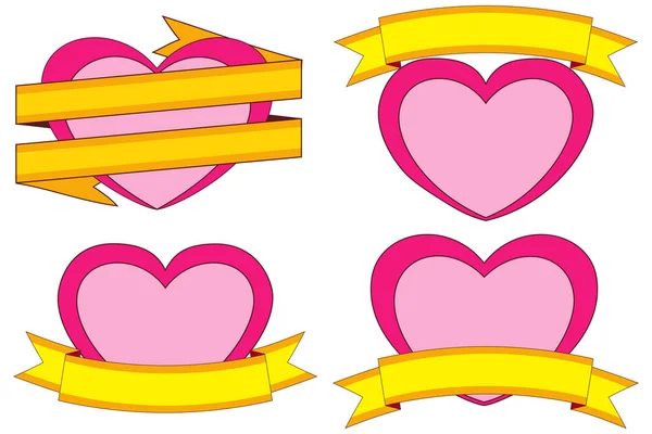 Stickers, coeurs et rubans colorés sur le thème de la Saint Valentin avec place pour le texte . — Image vectorielle