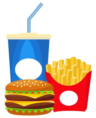 Renkli poster lokanta soda burger patates kızartması.