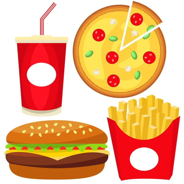 Colorful fast food icon set poster. — Stock Vector