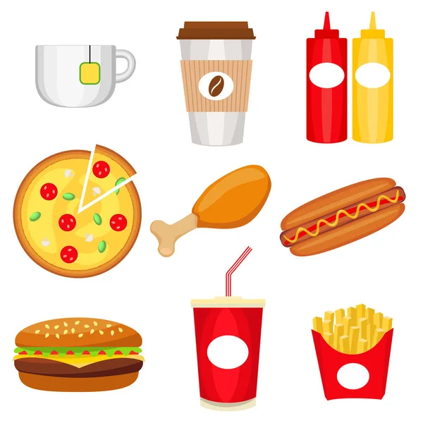 Junk food színes logó gyűjtemény poszter. — Stock Vector