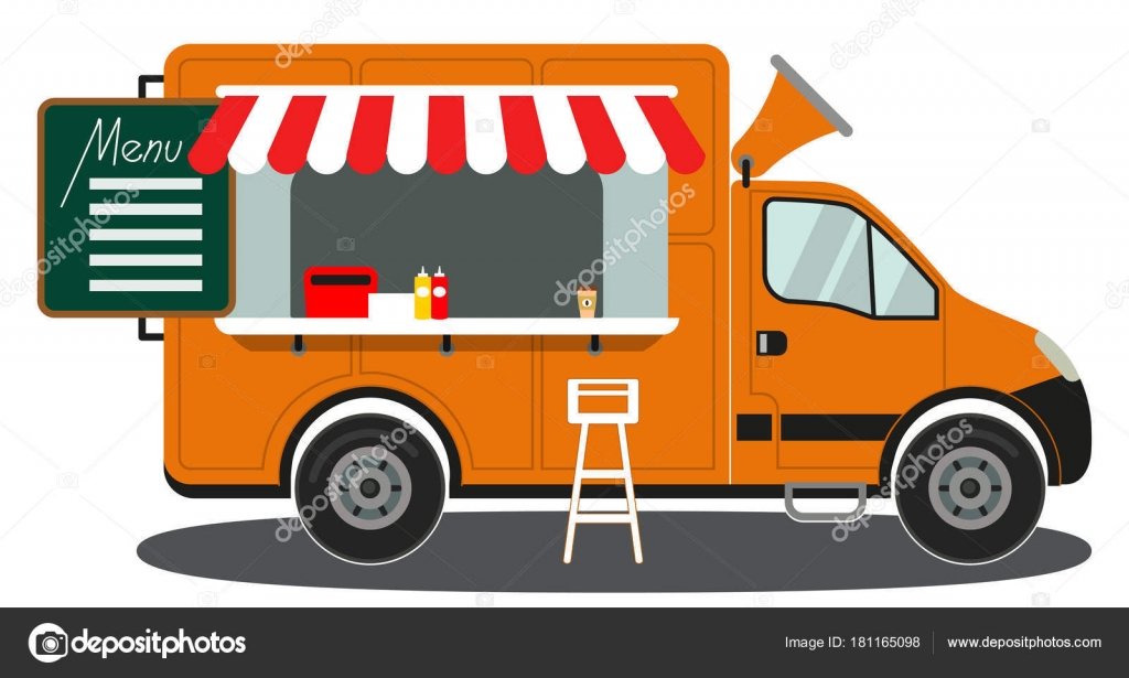 Orange Food Truck Side View Menu Coffee White Chair Poster