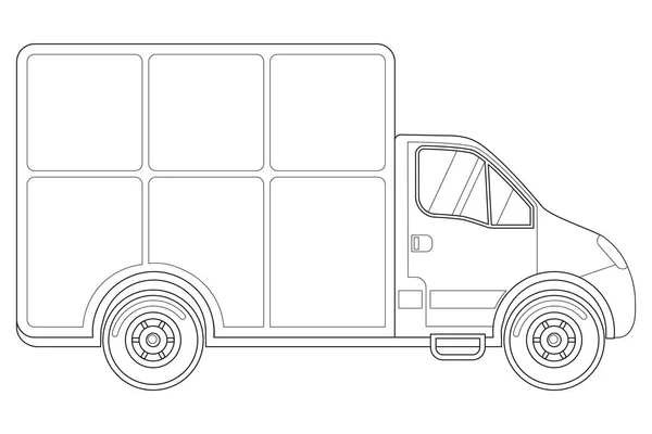 Black and white delivery truck side view. — Stock Vector