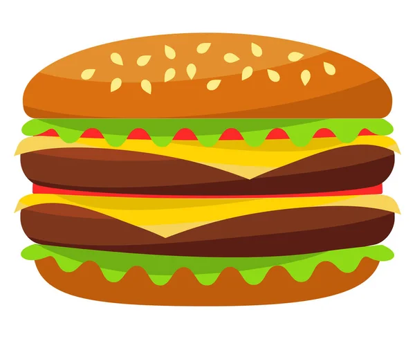 Hamburguesa colorida hamburguesa cheeseburger fast food icono cartel aislado sobre fondo blanco . — Archivo Imágenes Vectoriales