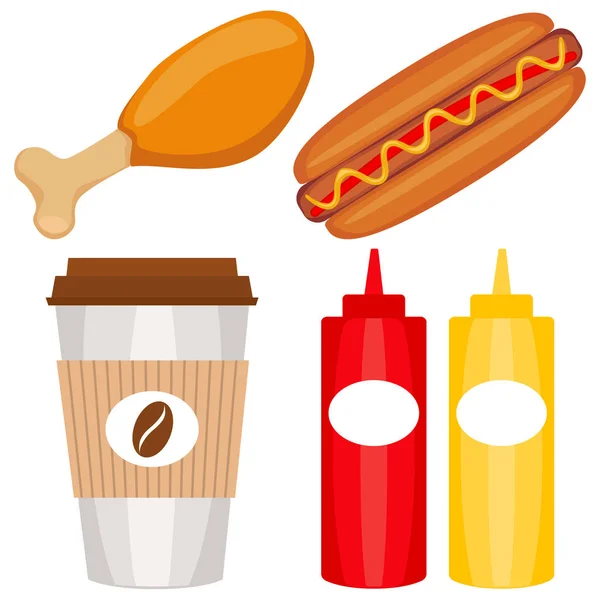 Cartaz colorido do conjunto de ícones de fast food . — Vetor de Stock
