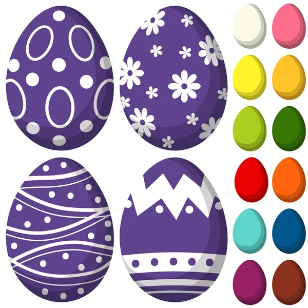 Colorido púrpura ultra violeta Pascua chocolate patrón cubierta huevo conjunto cartel . — Vector de stock