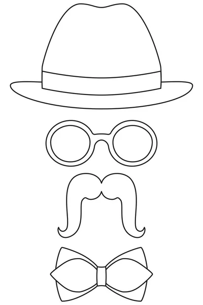 Εικονίδιο γραμμής τέχνη αφίσα άνθρωπος ο πατέρας ο μπαμπάς ημέρα avatar στοιχείο οριστεί καπέλο γυαλιά μουστάκι παπιγιόν. — Διανυσματικό Αρχείο