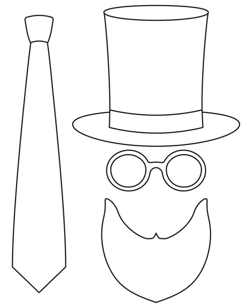 Ícone linha arte cartaz homem pai dia avatar elemento definido chapéu alto óculos barba, castor, gravata clássica . — Vetor de Stock