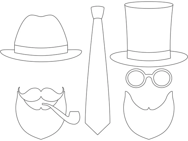 Icono línea arte cartel hombre padre padre día avatar elementos conjunto alto sombrero glasess bigote fumar pipa barba clásico corbata . — Vector de stock