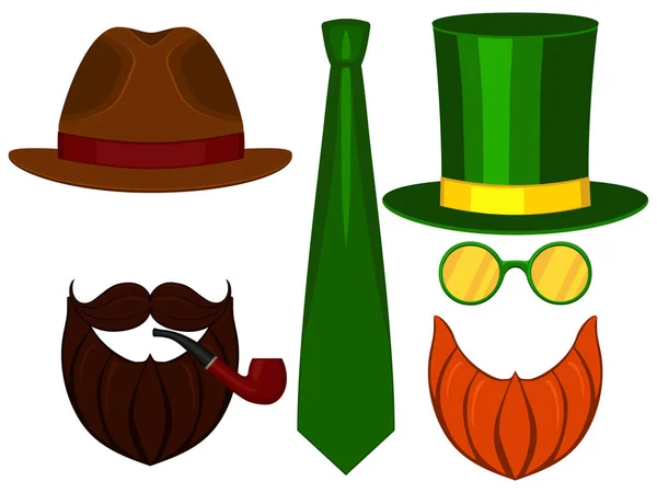 Ícone linha arte cartaz homem pai dia avatar elementos definir alto chapéu glasess bigode fumar cachimbo barba gravata clássica . — Vetor de Stock