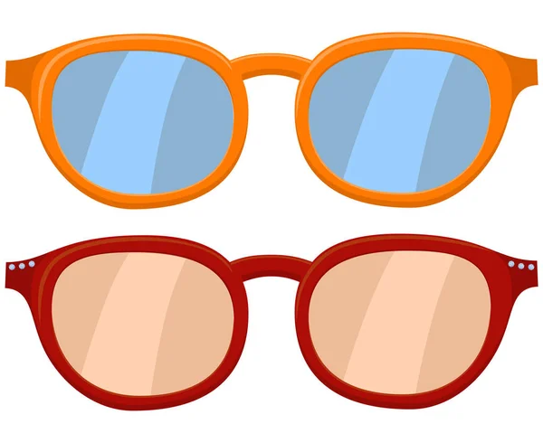 Rajzfilm ikon poszter szemüveg, szemüveg piros narancssárga szett. — Stock Vector