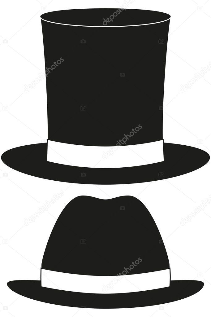 Cartoon icon poster man father dad day tall hat cap silhouette set. Man fashion cap vector illustration for gift card certificate banner sticker badge stamp logo, label.