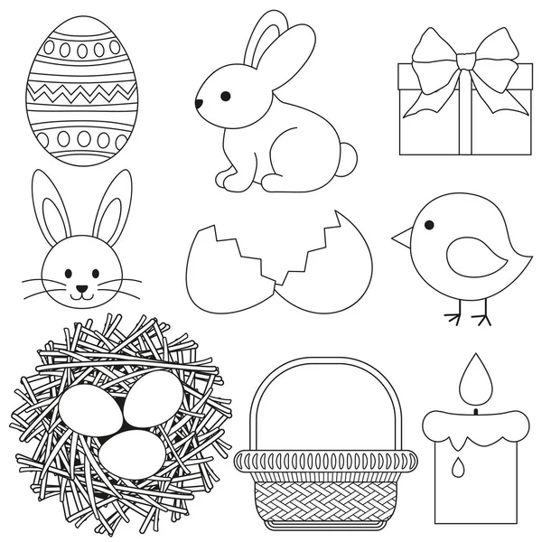 9 öğeler satır sanat siyah ve beyaz Paskalya Icon set.