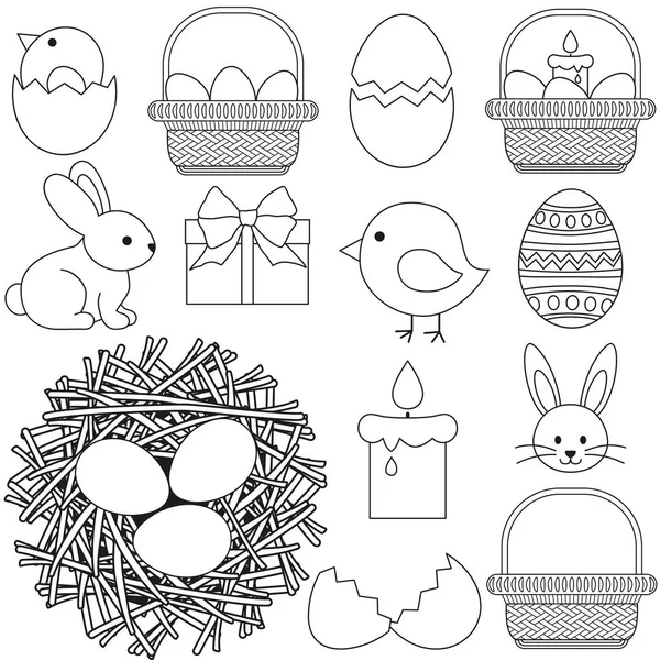 13 element hat sanat siyah ve beyaz Paskalya Icon set.