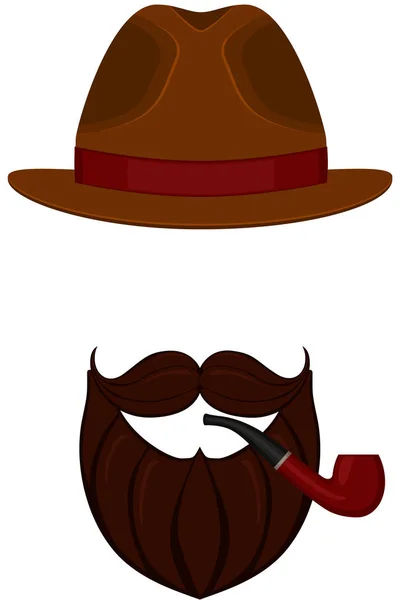 Εικονίδιο αφίσα άνδρας πατέρας μπαμπάς ημέρα avatar στοιχεία που καπέλο μουστάκι κάπνισμα καπνού σωλήνα γενειάδα, Κάστορας. — Διανυσματικό Αρχείο