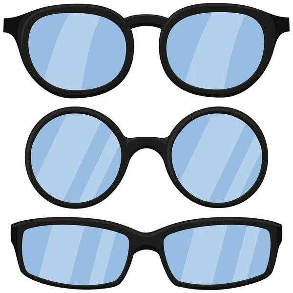 Cartoon icon poster man black glasses, spectacles set. — Stock Vector