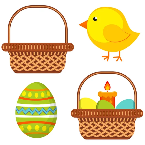 Conjunto de ícones de páscoa dos desenhos animados conjunto de ícones de cesta de ovo de vela . — Vetor de Stock