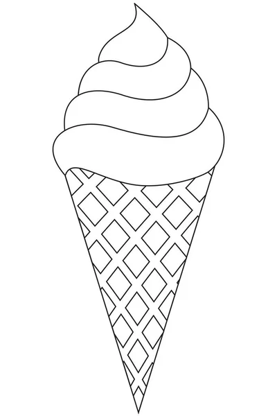 Ice cream cone black and white line art icon. — Stock Vector