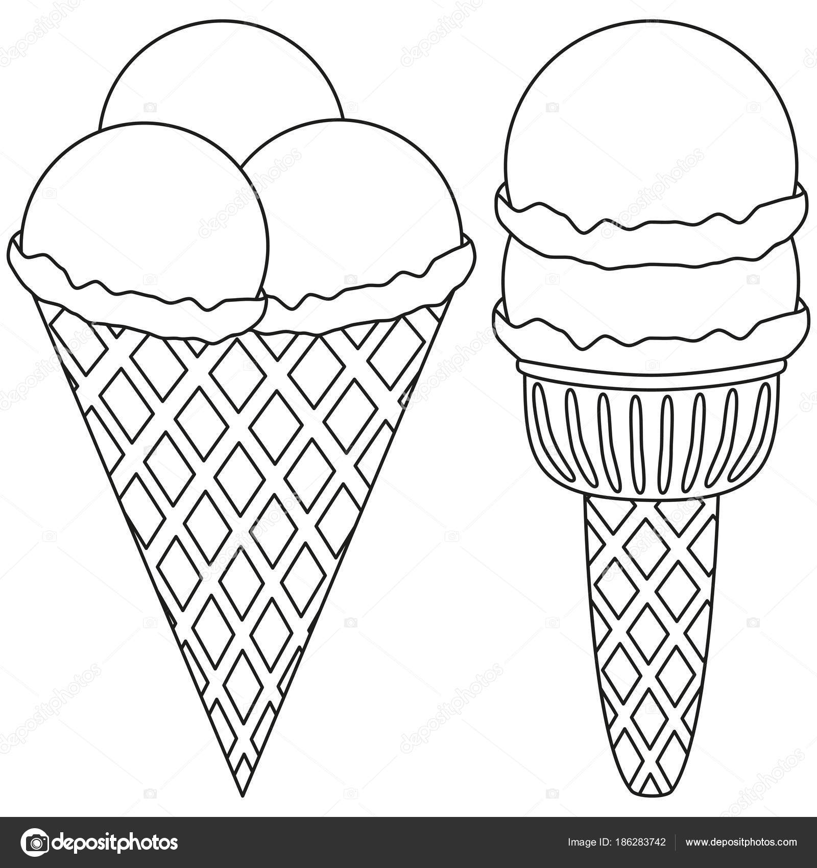 Colorful 3 ball cone ice cream set Royalty Free Vector Image