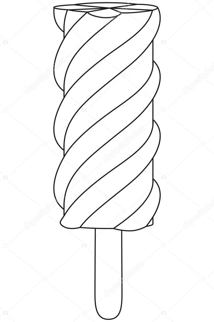 Fruit ice cream popsicle line art black and white icon. Coloring book page for adults and kids. Summer fast food vector illustration for gift card, flyer, certificate banner, logo, patch, sticker