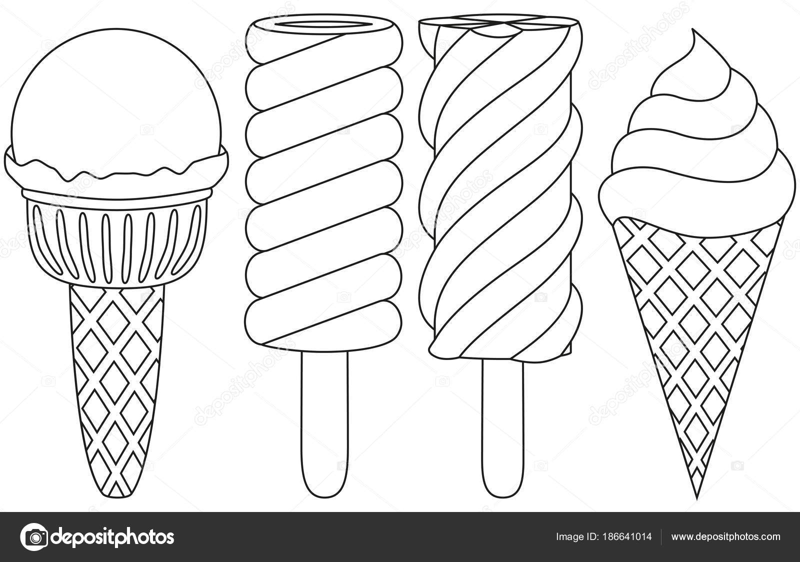 Ijs Popsicle Kegel Lijn Kunst Zwart Wit Pictogrammenset