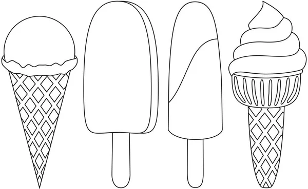 Ice cream cone popsicle line art black and white icon set.