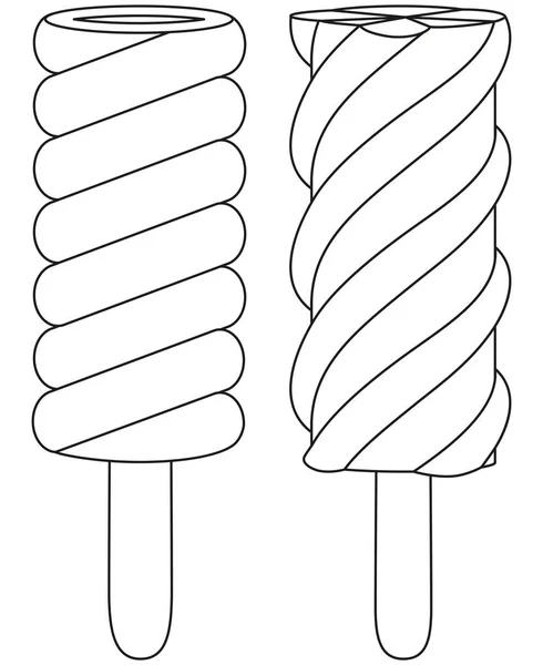 Fruit ice cream popsicle line art black and white icon set. — Stock Vector