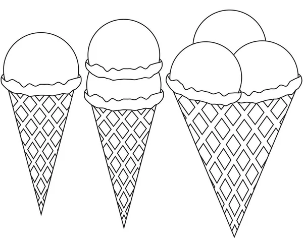 Sanat dondurma 1 2 3 Top koni siyah beyaz Icon set hattı. — Stok Vektör