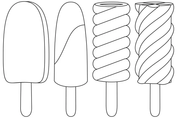 Conjunto de iconos de helado en blanco y negro . — Archivo Imágenes Vectoriales