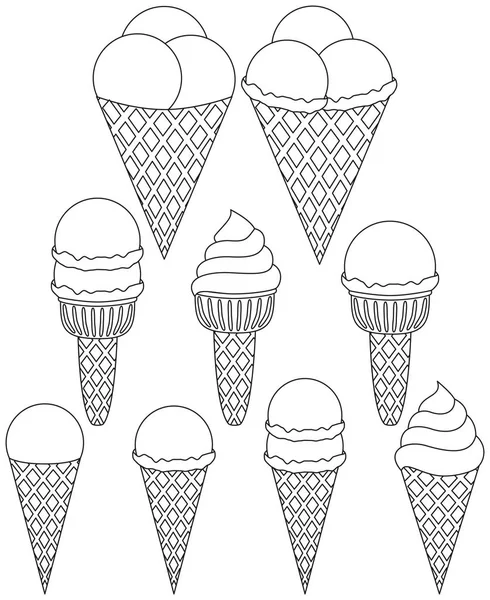 Svart och vitt Ikonuppsättning Ice cream cone 9 element. — Stock vektor