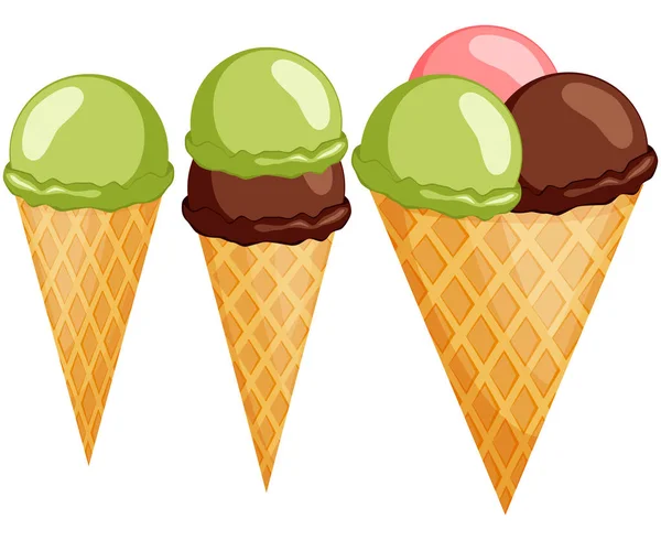 Cono de helado colorido 1 2 3 bolas . — Vector de stock